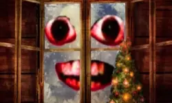 New Year Santa Claus outside the window image